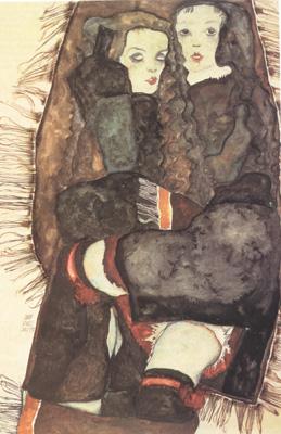 Egon Schiele Two Girls on Fringed Blanket (mk12) oil painting image